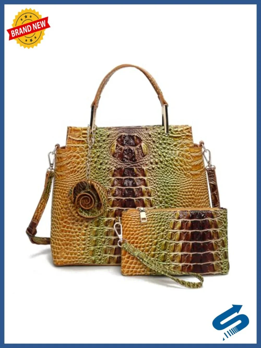 2-Piece Tote Bag Set with Wallet, Crocodile Print, Large Structured Shoulder